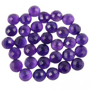 [AA] Faceted Amethyst Round Shape Checker Cut Gemstone Calibrated Sizes