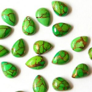 Cabochon Copper Infused Green Turquoise Pear Shape Gemstone All Calibrated Sizes