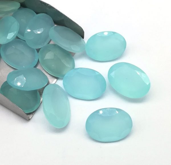 Faceted Aqua Chalcedony Cut Gemstone Oval Shape By Wholesale Manufacturer - Image 2