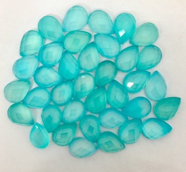 Faceted Aqua Chalcedony Pear Drop Shape Cut Gemstone Calibrated Sizes - Image 2