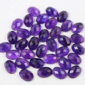 [AA] Faceted Amethyst Checker Board Cut Gemstone Oval Shape