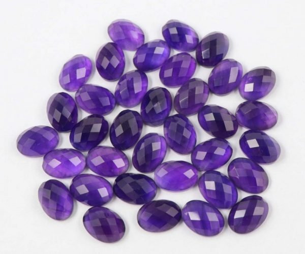 [AA] Faceted Amethyst Checker Board Cut Gemstone Oval Shape