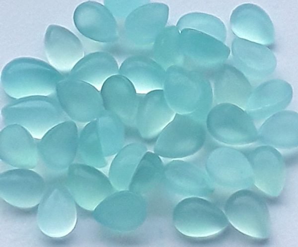 Cabochon Aqua Chalcedony Pear Shape Cut Gemstone Calibrated Sizes