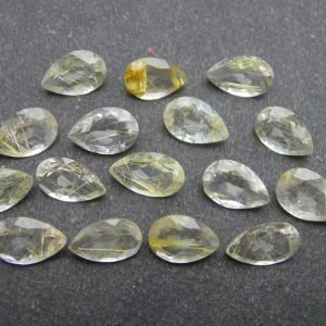 Faceted Golden Rutile Pear Drop Shape Cut Gemstone Calibrated Sizes