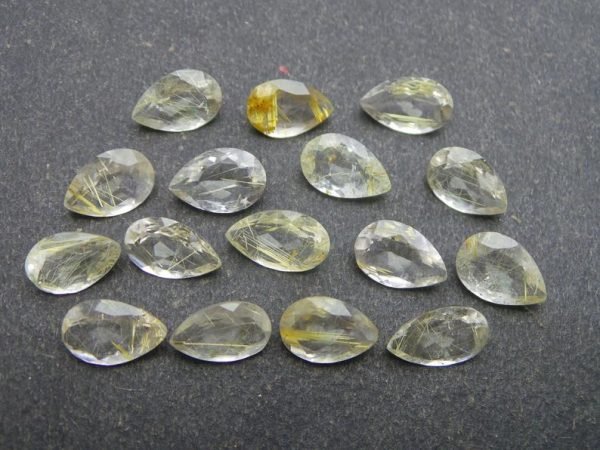 Faceted Golden Rutile Pear Drop Shape Cut Gemstone Calibrated Sizes