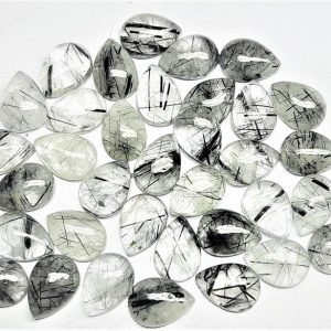 Cabochon Black Rutile Pear Shape Gemstone Calibrated Sizes DIY Jewelry