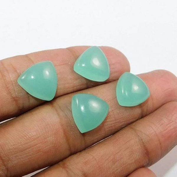 Cabochon Aqua Chalcedony Trillion Shape Gemstone All Calibrated Size