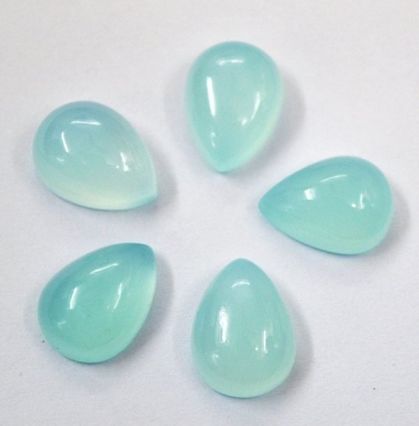 Cabochon Aqua Chalcedony Pear Shape Cut Gemstone Calibrated Sizes - Image 2
